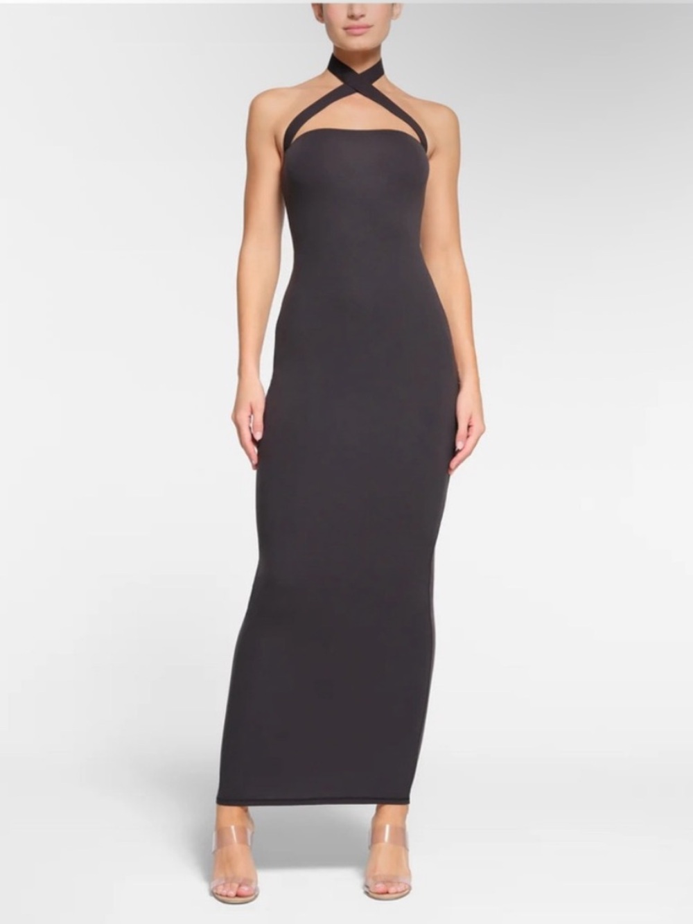SKIMS Black Halter Wrap Maxi Dress - Picture 2 of 4